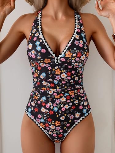 B2prity One Piece Swimsuit for Women Tummy Control Ruched Bathing Suit Push Up Tie Back Swimwear Shell Stitched