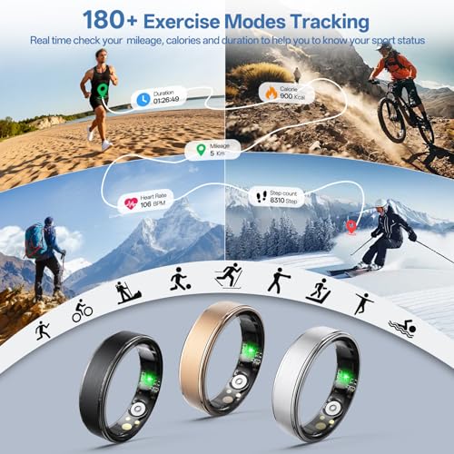 Giwbeiv Smart Ring for Women Men, Health Fitness Tracker Ring with Heart Rate/Sleep Tracker/Blood Oxygen/HRV/Stress/Calori...