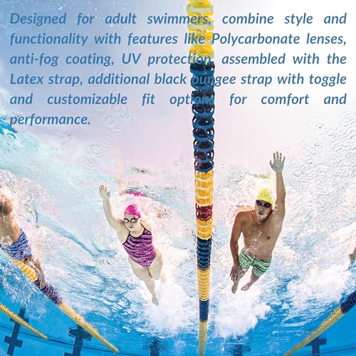 Sporti Unisex Adult Swedish Swimming Goggles, Antifog Swim Goggles for Men & Women, UV Protection, Bungee Strap with Toggle