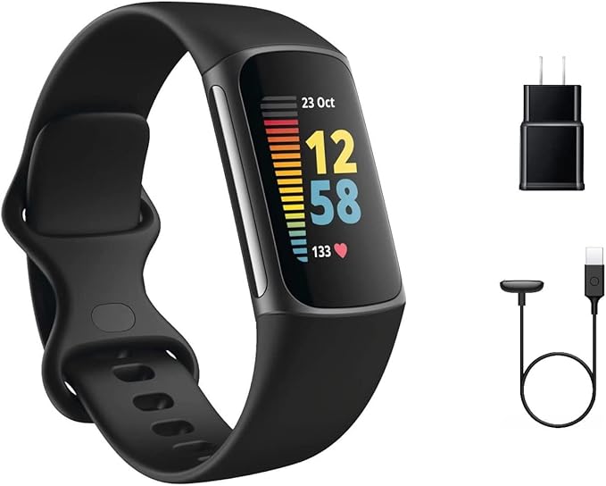 Fitbit Charge 5 Advanced Fitness Tracker with GPS, Heart Rate, Sleep & Health Tracker - Power Bundle with Adapter (Graphit...