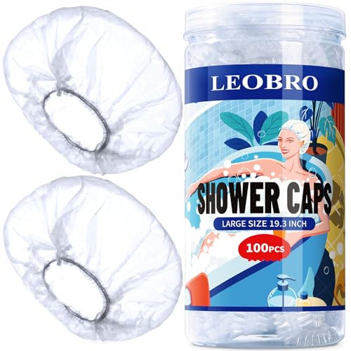 LEOBRO 100PCS Disposable Shower Caps, Large Shower Caps for Women Disposable, Clear Plastic Shower Cap, Plastic Hair Caps ...