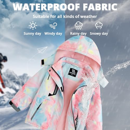 Simplee kids Girls Waterproof Snow Jacket Fleece Winter Windproof Ski Jackets for Toddler Girls Hooded Warm Coat