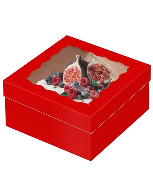 qiqee 12x12x6 Cake Box, 18 Sets Red Cake Box with Window ＆ 18 Sets 12" Red Cake Round Boards, 12inch Cake Containers