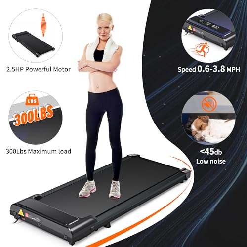 Under Desk Treadmill, Walking Pad 300 lb Capacity, Desk Treadmill for Home Office, 2.5HP Low Noise Walking Treadmill Pad w...