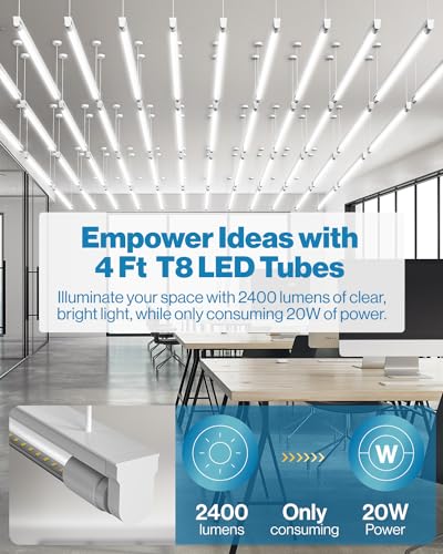Sunco 10 Pack T8 LED Bulbs 4 Foot, 48 Inch Tube Light Bulbs Fluorescent Replacement, Single or Double Ended Hybrid Type A+...