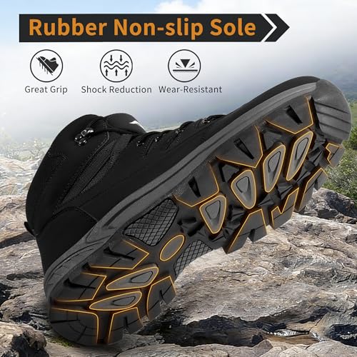 HARENCE Mens Waterproof Hiking Boots Comfortable Outdoor Walking Trail Boot Non Slip Mid Ankle Trekking Shoes