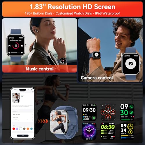 Smart Watch with Alexa Built-in, 1.83" HD Touchscreen Fitness Tracker, Bluetooth Notifications/Calls, IP68 Waterproof, 12...