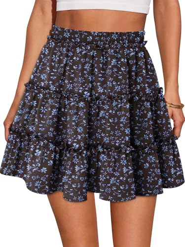 onlypuff Women's Boho Mini Skorts Flowy Butterfly Short Elastic High Waist Ruffle Tiered Skirts Summer Lounge Shorts