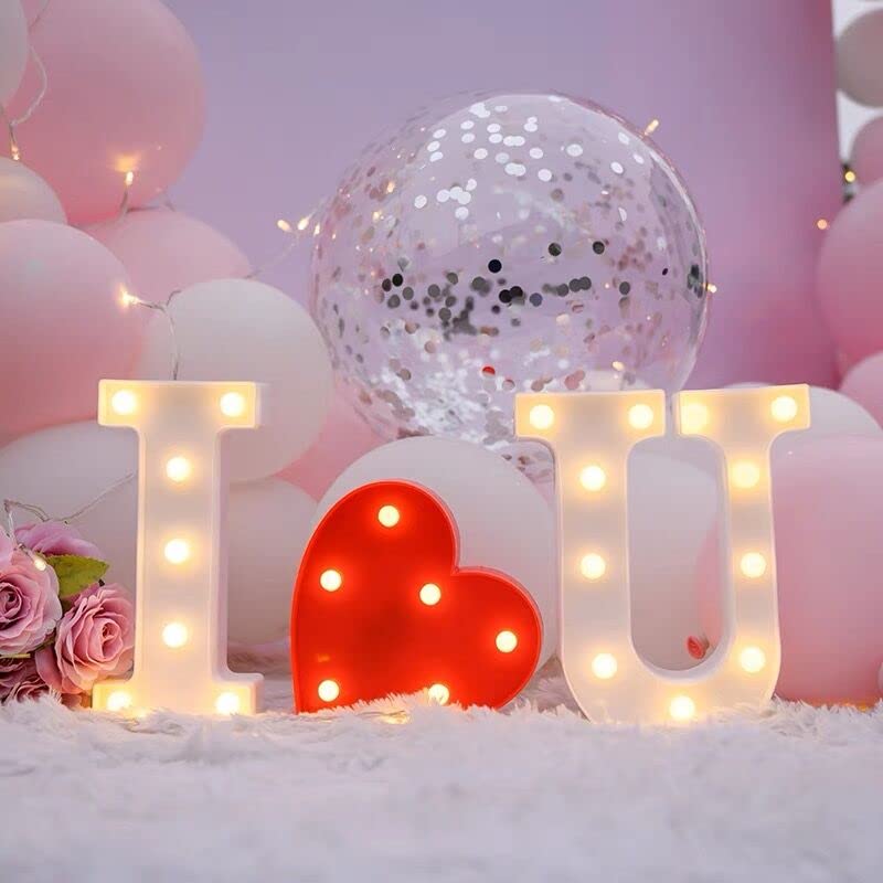 ZUOKEMY I Love YUO Sign Light, 3 LED I Love You Heart-Shaped Combination Luminous Letters, Valentines Day Gift, Wedding Sign, E