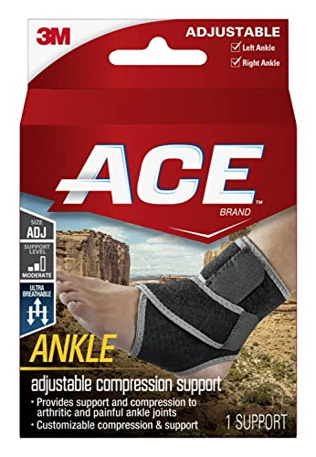 ACE Brand Adjustable Compression Ankle Support, Moderate Support for Weak, Sore or Injured Joints, Adjustable Straps, One ...