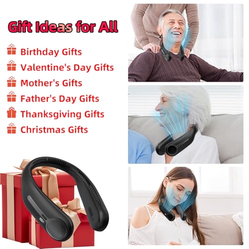 Portable Neck Fan,Hands Free Personal Wearable Bladeless Fan,6000mAh USB Rechargeable,360° Cooling,LED Display,4-Speeds,Bi...
