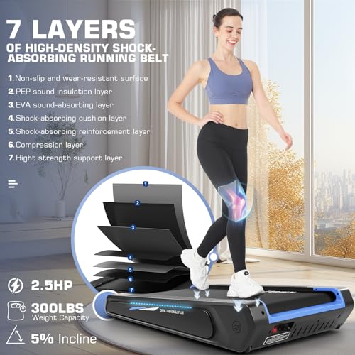 FUNMILY Smallest Walking Pad with Incline, 2 in 1 Under Desk Treadmill for Home Office, Mini Compact Treadmill, 2.5 HP Wal...
