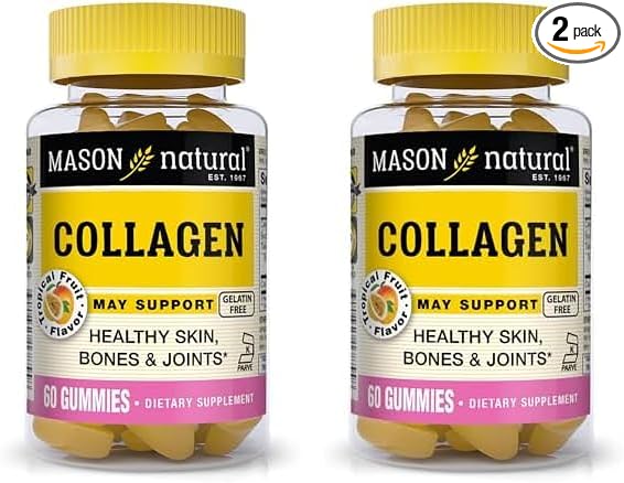 MASON NATURAL Collagen Gummies - Supports Healthy Skin, Bones and Joints, Tropical Fruit Flavor, Kosher, Gelatin Free, 60 Gummies (Pack of 2)