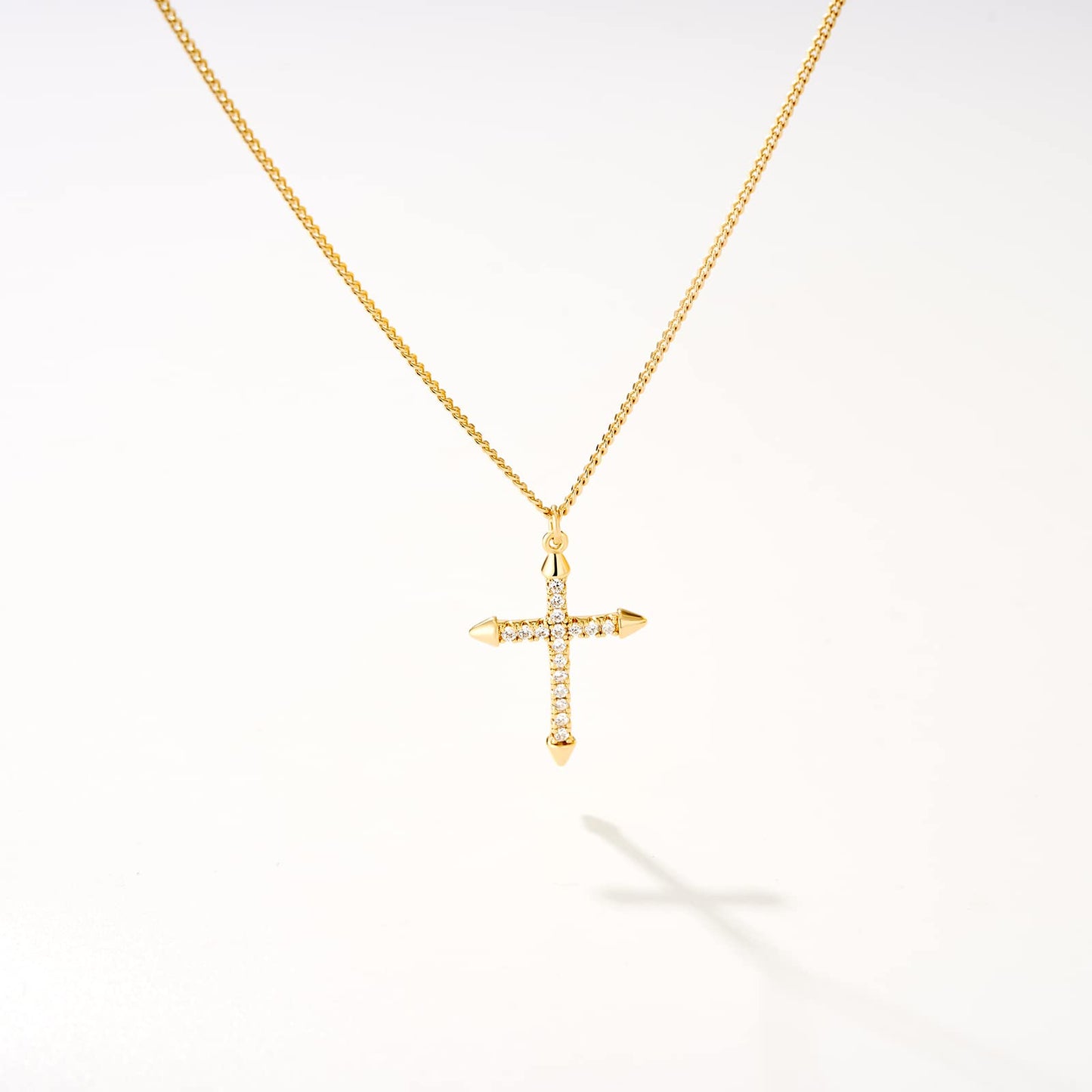 14K Gold Plated Cross Necklace, Cross Faith Arrow Pendant Dainty Chain Simple Tiny Zircon Jewelry Gift for Women
