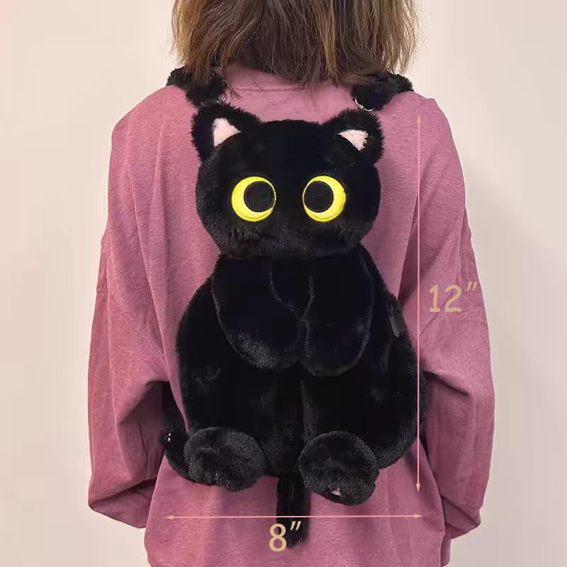 Osmanthus bloom Plush Backpack,Cat Bag,Stuffed Animal Backpack,Cute Cartoon backpack,Plush Bag (A-Black Cat)
