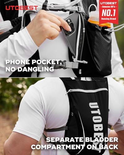 UTOBEST Running Vest, 5L Hydration Vest Lightweight, Breathable and Sweatproof Running Backpack, Adjustable Running Hydrat...