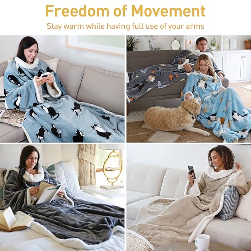 Catalonia Sherpa Wearable Blanket with Sleeves Arms, Comfy Sleeved TV Wrap Blanket, Large Snuggly Throw for Women and Men,...