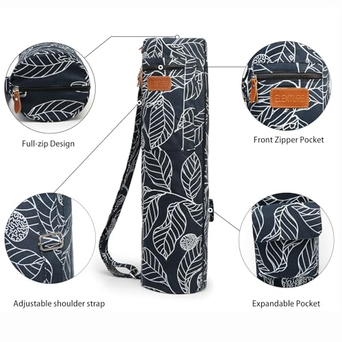ELENTURE Canvas Yoga Mat Bag with Adjustable Strap & Pockets, Full-Zip Travel Gym Tote for Women & Men, Fits 1/4" & 1/3" T...