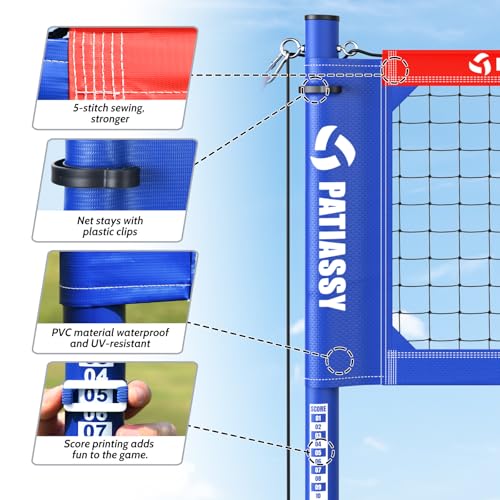Patiassy Heavy Duty Professional Volleyball Net Set for Backyard & Beach, 32-Ply Reinforced Net with Steel Anti-Sag Winch,...
