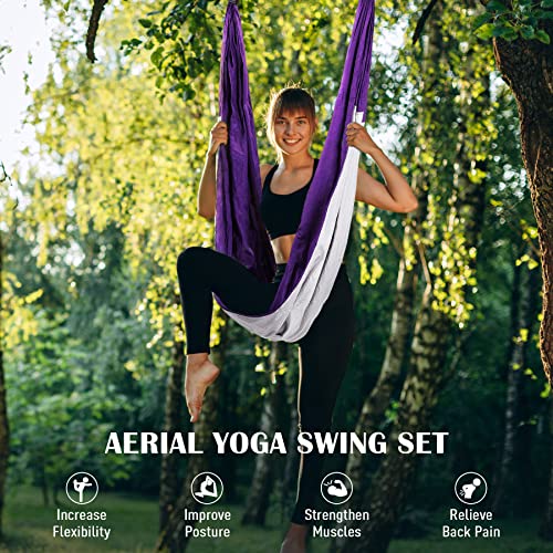 ZELUS Aerial Yoga Swing Sling Strong Yoga Hammock Kit Set Trapeze Inversion Equipment Include 2 Extensions Straps and Ceil...