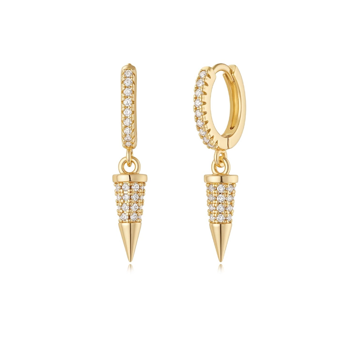 MYEARS Women Spike Earrings Gold Huggie Hoop Cone Dangle Drop Cubic Zirconia 14K Gold Plated Small Simple Hypoallergenic Everyda