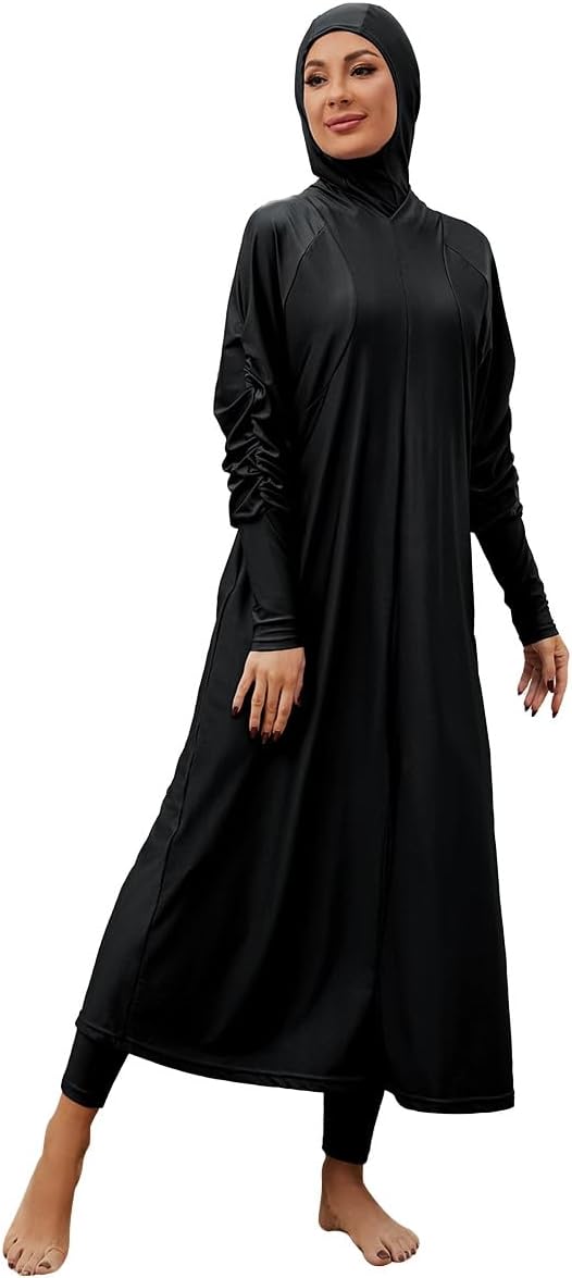 IDOPIP Muslim Swimsuits for Women with Hijab Islamic Burkini Swimwear Full Cover Long Sleeve Top Pants Dress Bathing Suits