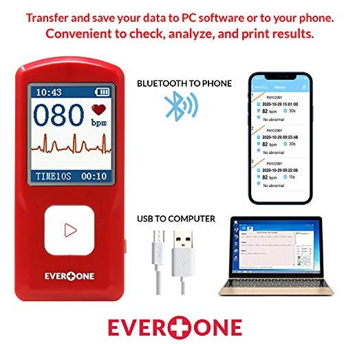 EverOne - EVOPM10 Portable Bluetooth ECG/EKG Monitor, Compatible with iOS/Android, Windows 7/8/10, Track Heart Rate & Hear...
