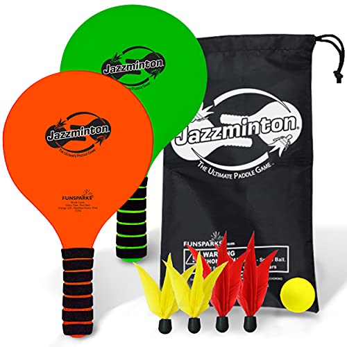 Jazzminton Select Paddle Ball Game with Carry Bag - Indoor Outdoor Toy - Play at The Beach, Lawn or Backyard - 2 Wooden Ra...