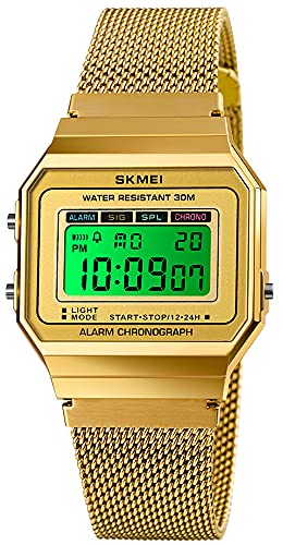 Gosasa Classic Unisex Women's Men's Digital Multifunction Sports Watch Stainless Steel Band Square Waterproof Electronic L...