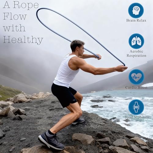 Flow Rope Exercise Jump Rope – 1.5lb Weighted Flow Jump Rope for Cardio, Boxing, HIIT & Upper Body Fitness – Adjustable Do...