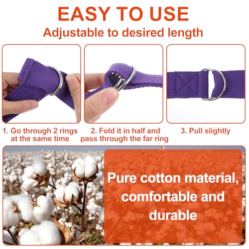 10 Pcs Yoga Strap for Stretching Bulk 6ft Exercise Stretch Band with Metal D Ring Adjustable Pilates Non Elastic Yoga Stre...