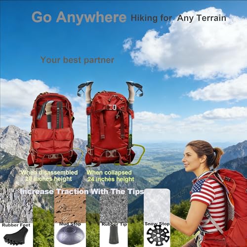QIYUANCHUANG Collapsible/Foldable GoPro & Phone Mount Ready Trekking Poles - Ultra-Portable for Travel & Hiking, Lightweig...