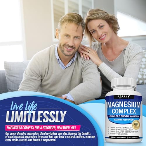 Magnesium Complex Supplement 8 Elemental 1000mg - Magnesium Glycinate, Citrate, Malate, Taurate, Chelated for Easy Absorpt...