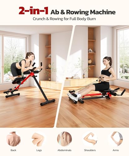 Yoleo 2 in 1 Ab & Rowing Machines for Home, Foldable Ab Workout Equipment, Ab Trainer Machine for Stomach Workout, Ab Crun...