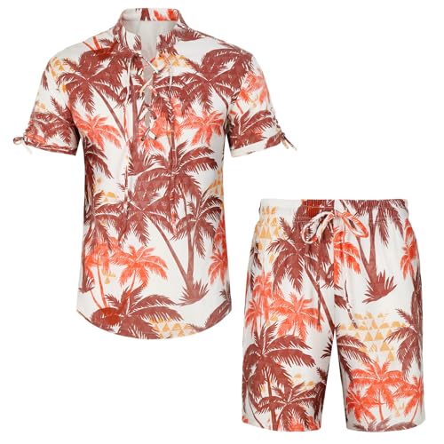 Men's 2 Piece Hawaiian Vacation Outfits Tropical Floral Beach Summer Shorts Sets