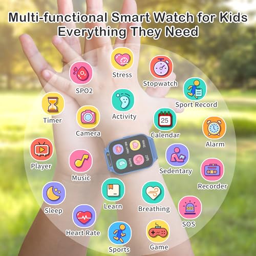 Kids Smart Watch with Fitness Tracker, Waterproof, Heart Rate/Sleep Monitor, Sport Mode, Camera, Video, Recorder, Music, D...