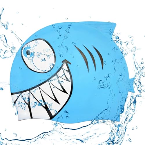 Lljsszr Fish Shape Swim Cap Swimwear Hat Cute Off Swimming Hat Swim Gear for Children Teens Boys Girls, Blue
