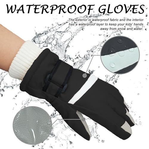 Kids Winter Snow Ski Gloves for Boys Girls Children Snowboard Waterproof Thermal Fleece Gloves for Cold Weather