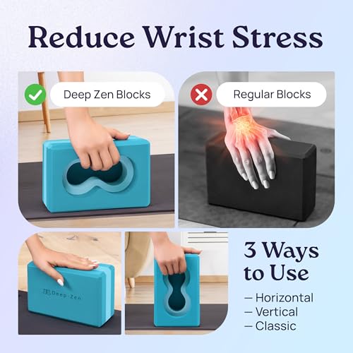 Deep-Zen® Yoga Blocks Wrist Support; Yoga Blocks 2 Pack with Knee Pads and Strap to Put Less Weight on Wrists; Durable, Ve...