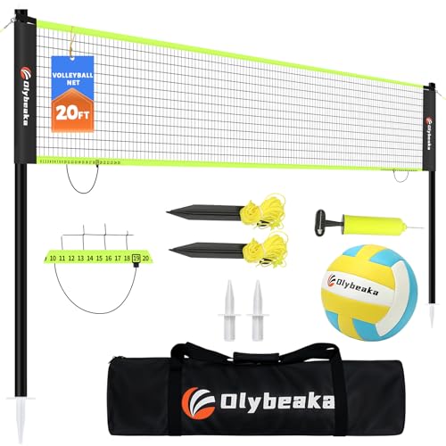 Portable Outdoor Volleyball Net Set for Backyard Beach with Adjustable Poles, Soft PU Volleyball & Pump, Carry Bag and Dur...