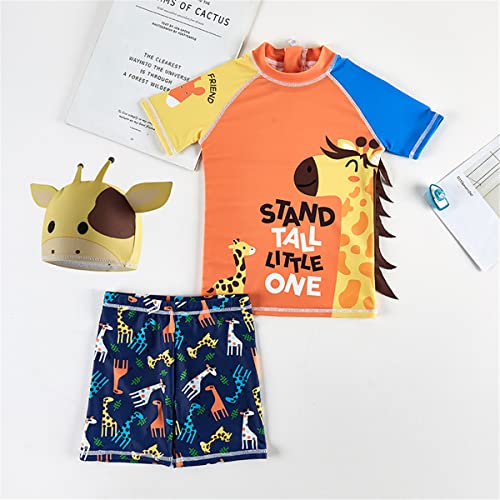 JELEUON Kids Baby Boys Two Piece Cartoon Giraffe Print Short Sleeve Swimsuits UV Rash Guard Swimwear Bathing Suits with Caps