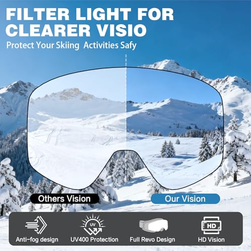 SKi Goggles,Frameless Snowboard Goggles with 2 UV400 Magnet Ski Lenses,YH212 Anti-Fog Snow Goggles for Adult Men Women