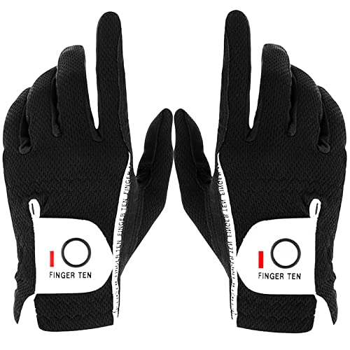 FINGER TEN Premium Rain Grip Men's Golf Gloves 1 Pair, Hot Wet Weather No Sweat Glove for Serious Feel & Performance, Left...
