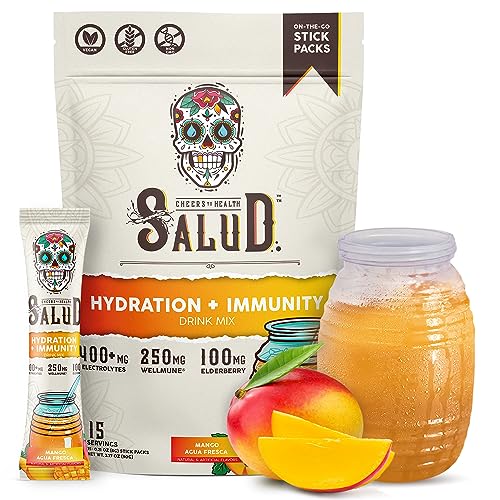 Salud 2-in-1 Hydration Packets + Immunity Electrolytes Powder, Mango - Agua Fresca Drink Mix, Elderberry, Dairy & Soy Fre...