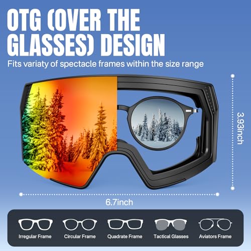 YOZISS Ski Goggles Men Women,OTG Snowboard Goggles Over Glasses,Anti Fog Winter Sports Goggles for Snowboard Snowmobile