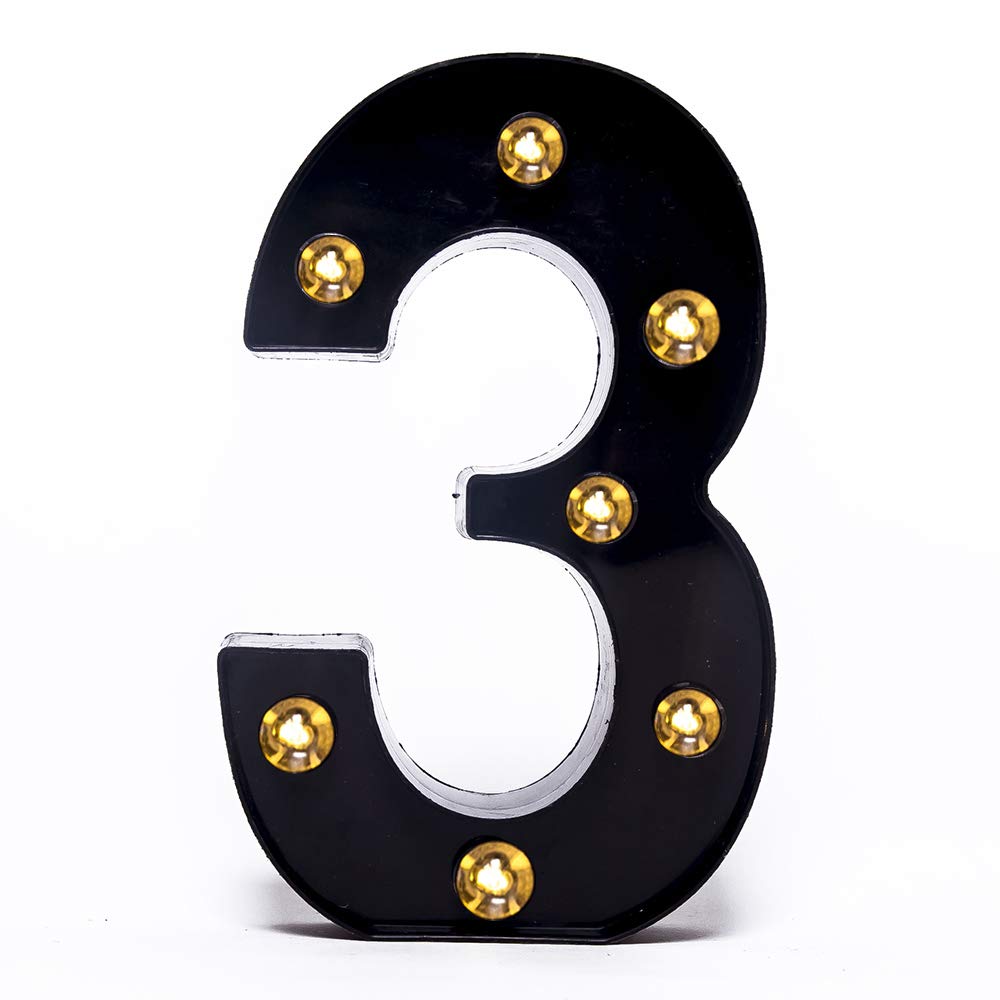 Foaky LED Marquee Number Lights Sign - Battery Powered, Plastic, Black - Night Light for Weddings, Birthdays, Home Bar Decoration
