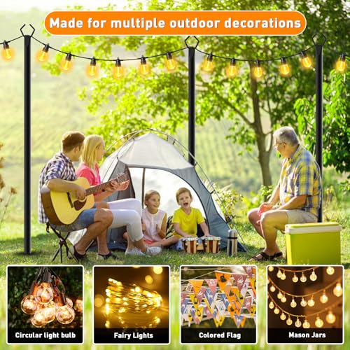 7 Pack 10 FT String Light Poles,Metal with Fork Lights Poles for Outdoor String Light, Rustproof Heavy Duty for Outside Ga...