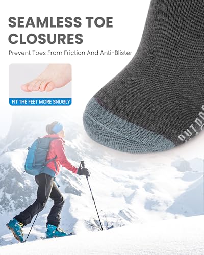 OutdoorMaster Merino Wool Ski Socks for Men & Women, Unisex Thermal Winter Warm Snowboarding Socks for Cold Weather