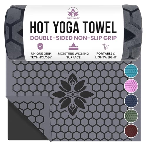 Clever Yoga Hot Yoga Mat Towel – Non-Slip Grip for Hot Yoga, Sweat Absorbent, Honeycomb Silicone Grip, Stays Flat – Ideal ...