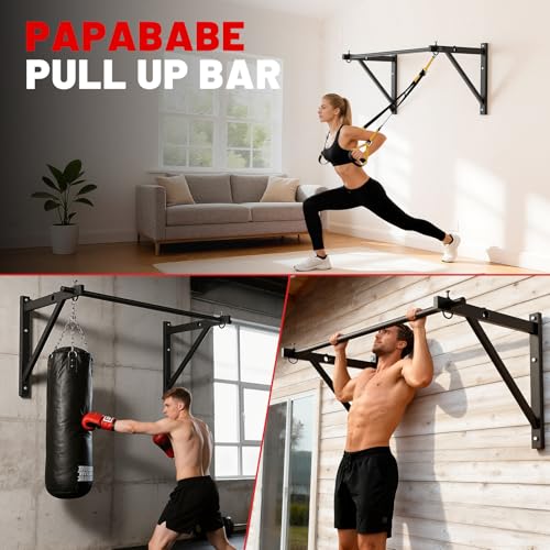 PAPABABE Wall Mounted Pull Up Bar, Chin Up Bar, Strength Training Pull-Up Bars Chin Up Bars for Home Gym